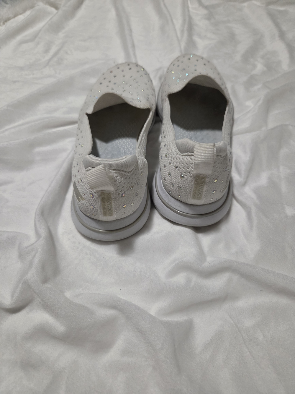 Skechers Women's White Slip-On Crystal-Embellished Knit Sneakers - Picture 2 of 3